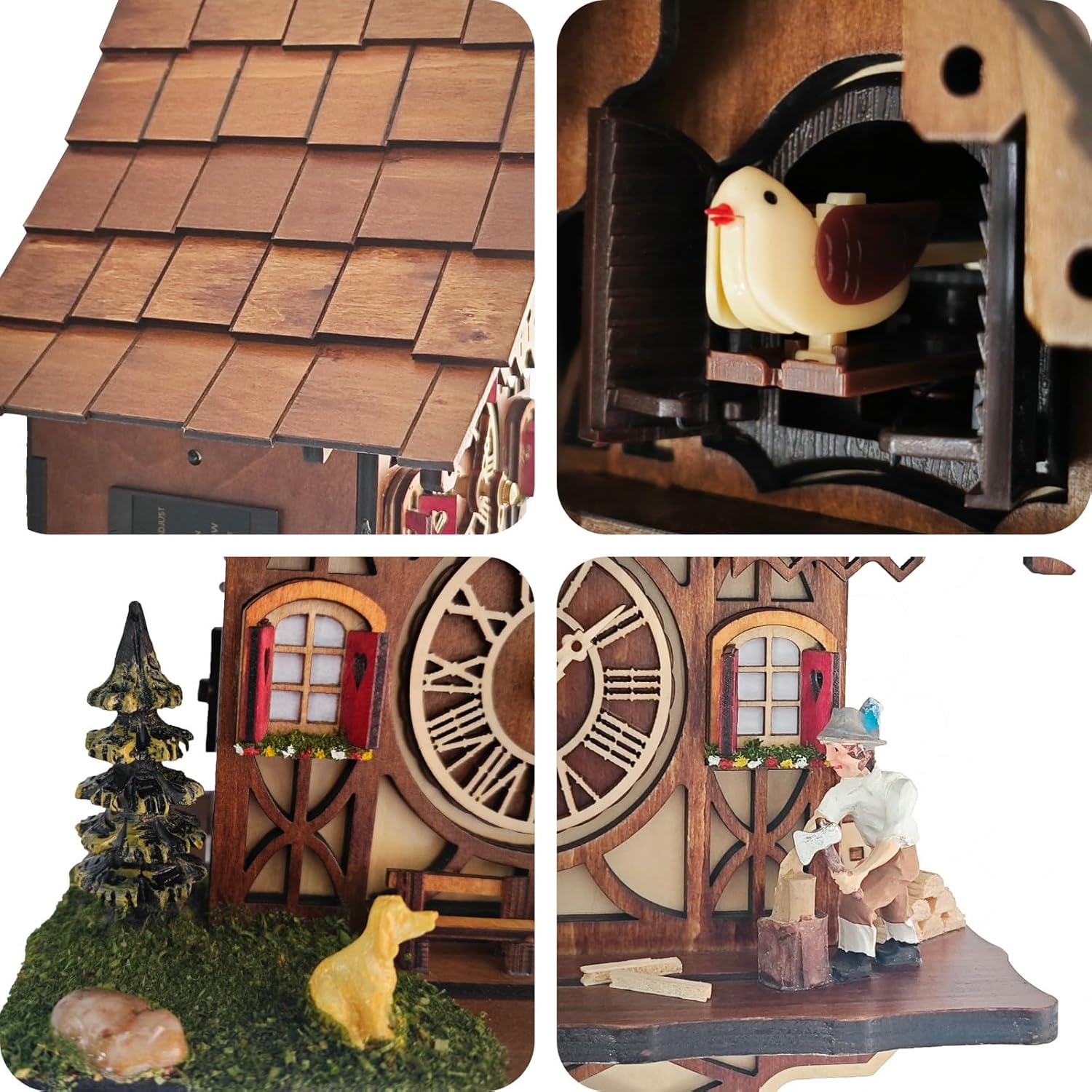 Cuckoo Clock for Wall Art: 12 Melodies, Volume Control, Night Mode, Germany Style Black Forest Retro Traditional Handmade Wooden House Home Decor, Gifts for Family (8.75 X 23inch)-3