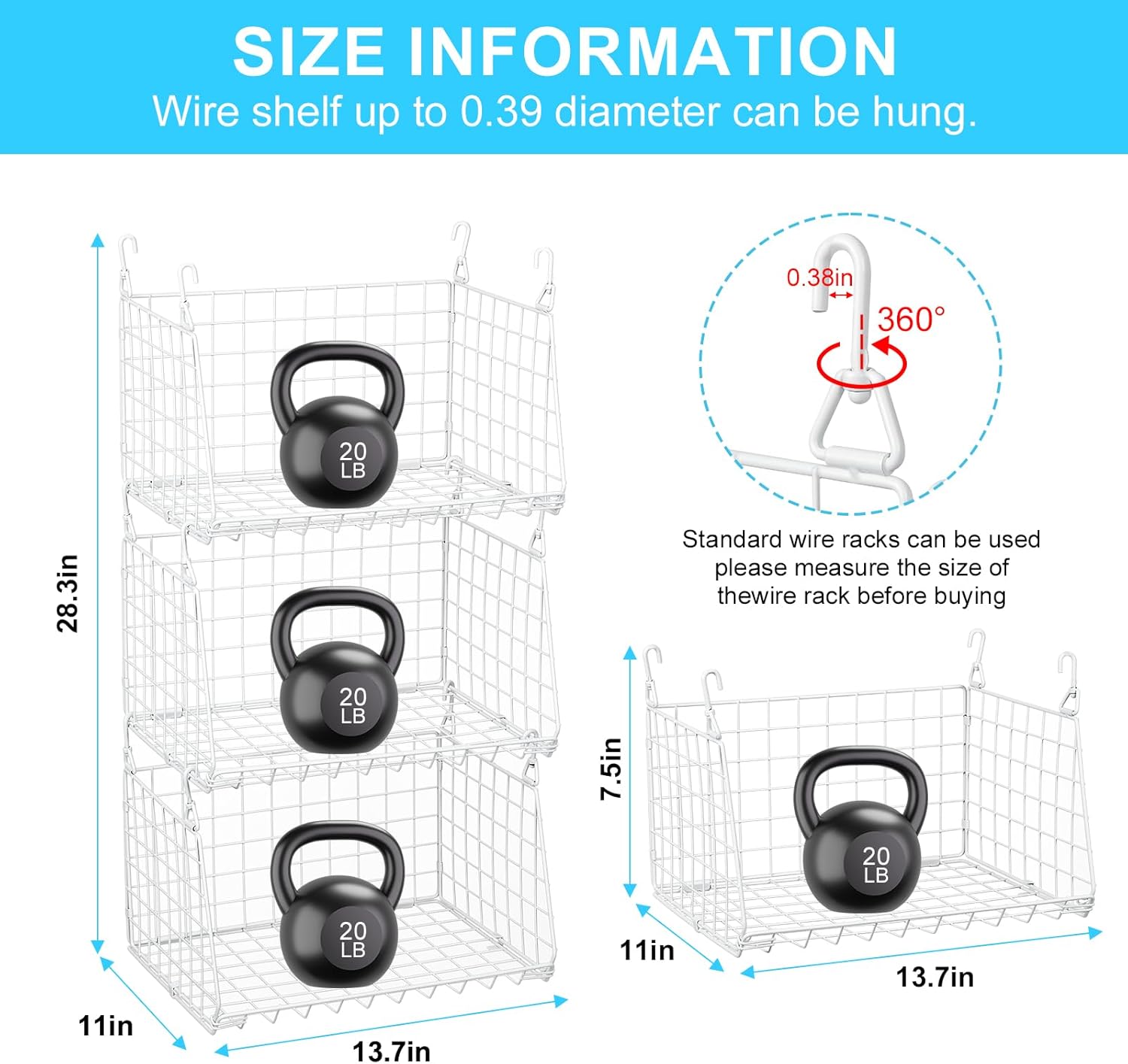 3-Tier Hanging Laundry Basket Organizer：Foldable Wire Shelf Laundry Room Organizer with 360°Rotating Hooks Space Saving Over Washer and Dryer Shelves - Metal laundry organization and storage, white-5