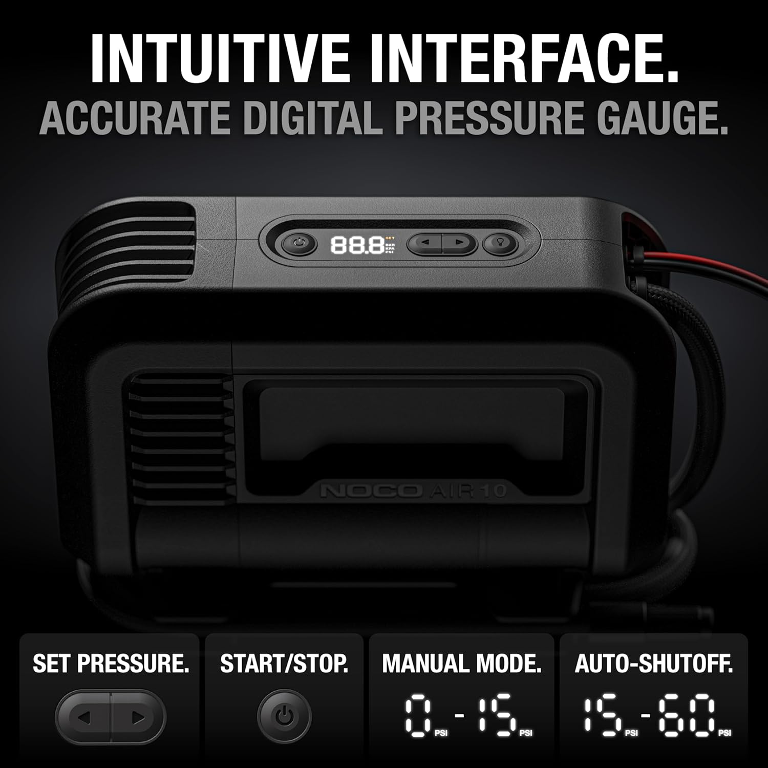 NOCO AIR10 UltraFast 10A Tire Inflator, 12V Portable Air Compressor Pump, Rated at 60 PSI, Inflates Tires from 0-40 PSI in 3.8 Minutes with a Digital Gauge, Smart Pressure and Auto-Shutoff-5