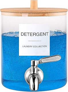 Glass Laundry Detergent Dispenser, 128 oz / 3.5L Fabric Softener Dispenser for Laundry Room Organization, Detergent Holder with 304 Spigot, Glass Soap Container (Set of 1)