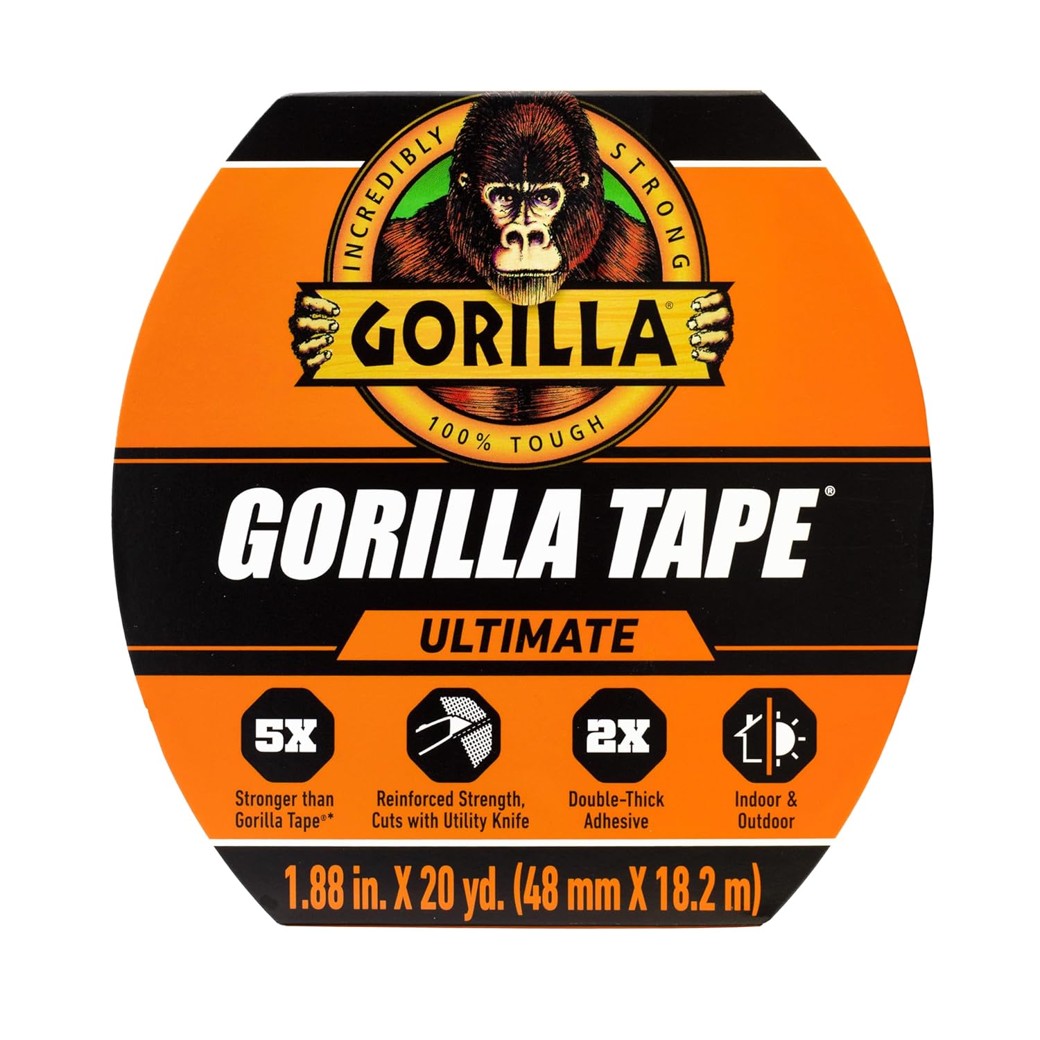 Gorilla Ultimate Tape, High Tensile Cloth with Double-Thick Adhesive for Hauling, Strapping, Patching, Bundling, Lifting, 1.88" x 20yd, Black (Pack of 1)-0