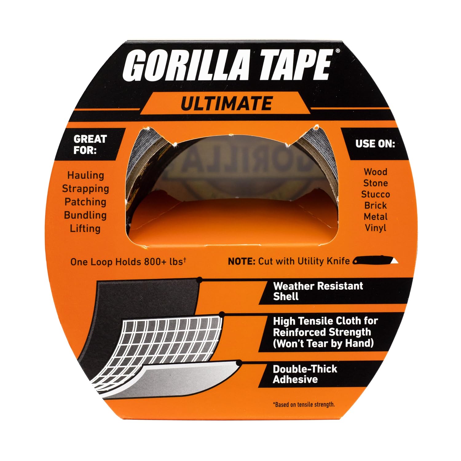 Gorilla Ultimate Tape, High Tensile Cloth with Double-Thick Adhesive for Hauling, Strapping, Patching, Bundling, Lifting, 1.88" x 20yd, Black (Pack of 1)-6