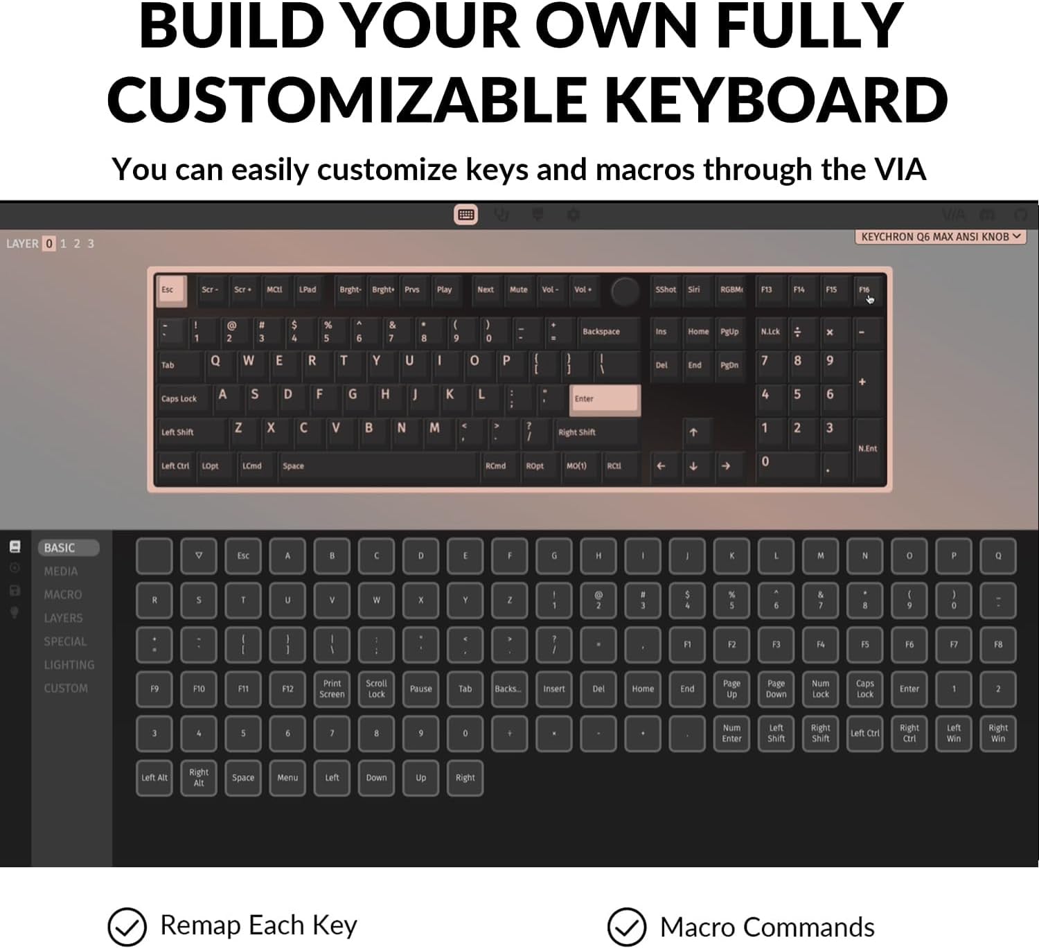 Keychron Q6 Max 100% Full-size Layout Custom Wireless Mechanical Keyboard With Knob, QMK/VIA Programmable 1000Hz 2.4 GHz/Bluetooth/Wired RGB Backlit for Mac Windows, Gateron Banana Switch-Carbon Black-1