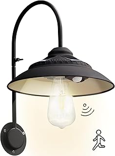 Goodeco Solar Barn Light with Motion Sensor - Metal Design Waterproof Solar Outdoor Lights - 4 High Efficiency Solar Panels with Clear Glass LED Edison Bulbs, Perfect Chicken Coop Light & More (Black)