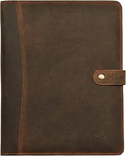 LEATHER VILLAGE Leather Portfolio Organizer - Professional Business Padfolio for Men & Women - Stylish Document Card Holder, Resume Folder, Folio for A4/Letter Size Writing Legal Pad, Brown