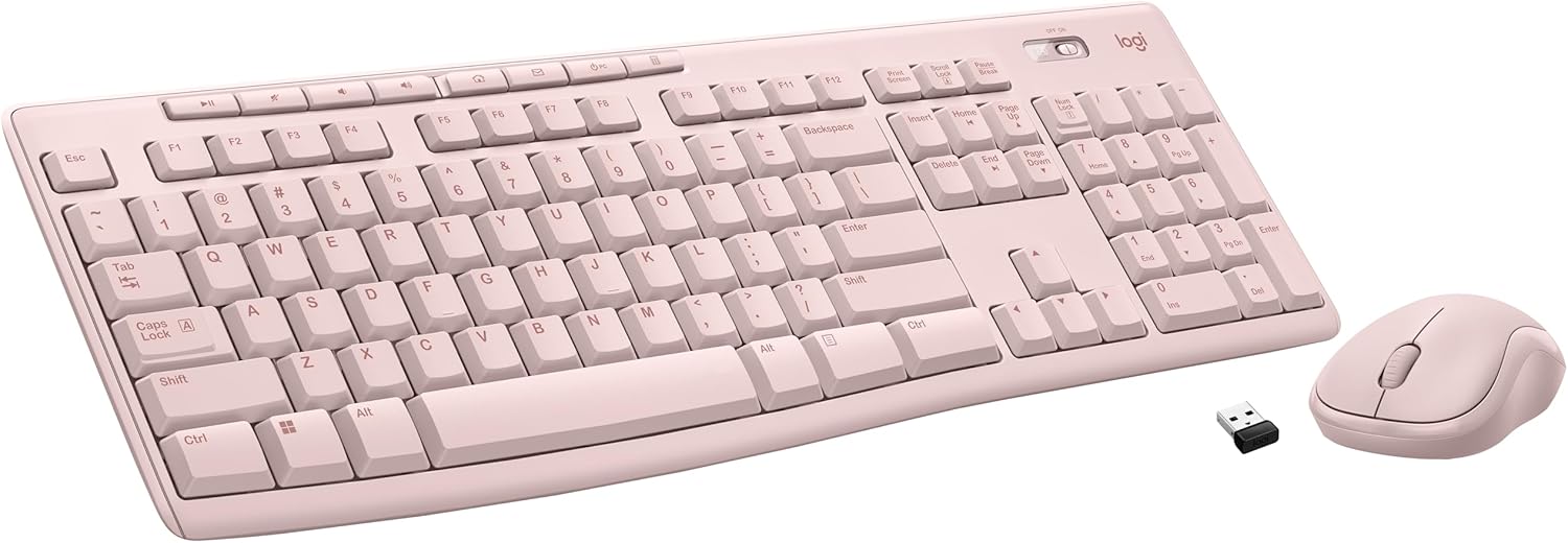 Logitech MK270 Wireless Keyboard and Mouse Combo for Windows, 2.4 GHz Wireless, Compact Mouse, 8 Multimedia and Shortcut Keys, 2-Year Battery Life, for PC, Laptop - Rose-0