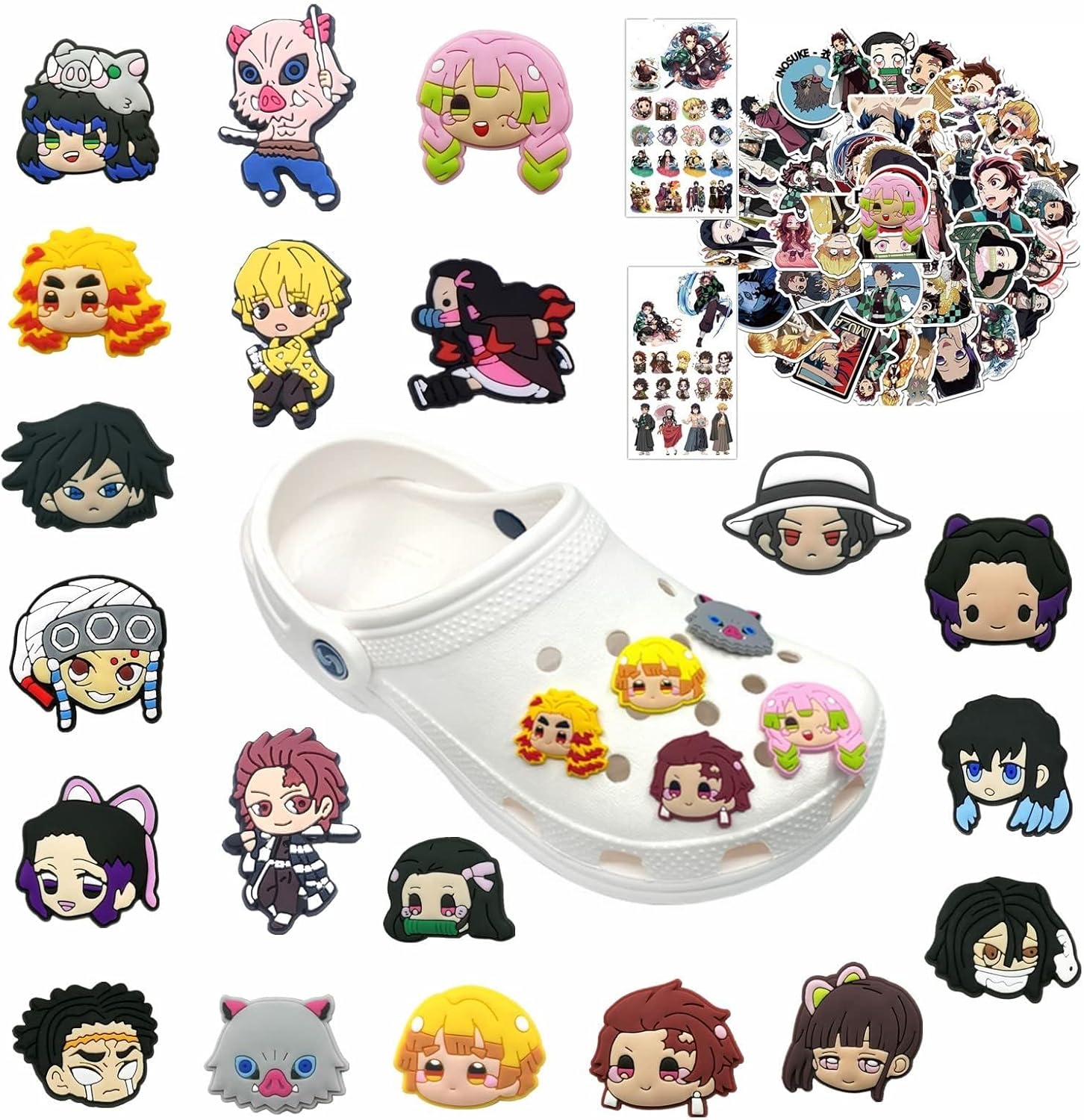 25 Pcs Tanjiro Kamado Shoe Charm for Clog Charm Decorations PVC Japanese Anime Charm De Zapato Para Zueco Bracelet Wristband Party Gifts with 50 Demon Stickers 2 Tattoo Stickers-5