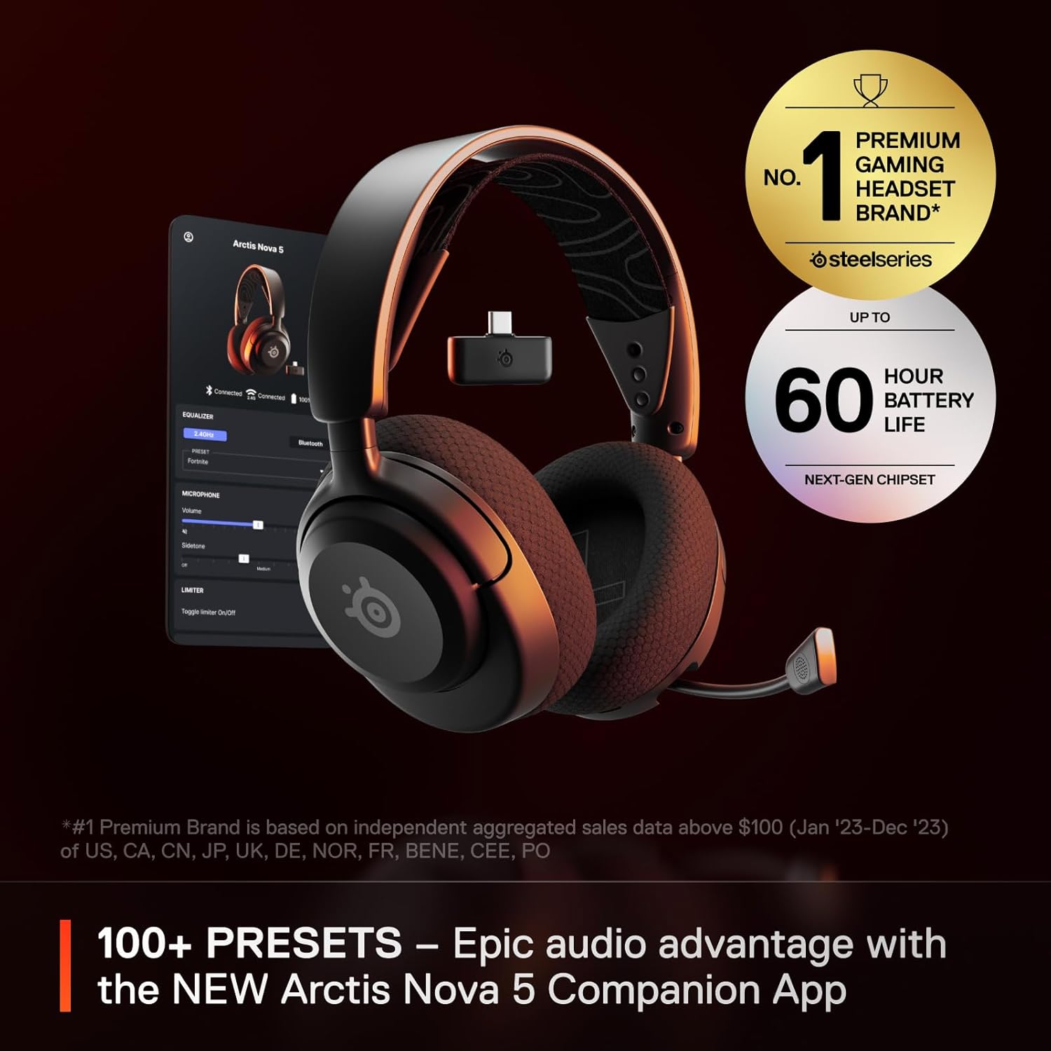 SteelSeries Arctis Nova 5 Wireless Multi-System Gaming Headset — Neodymium Magnetic Drivers — 100+ Audio Presets — 60 HR Battery — 2.4GHz or BT — ClearCast Gen2.X Mic — PC, PS5, PS4, Switch, Mobile-1