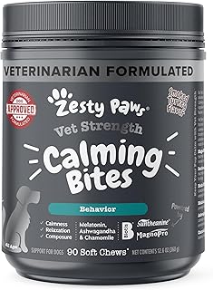 Zesty Paws Calming Chews for Dogs - Dog Calming Chews with Melatonin for Dogs Composure & Relaxation - Calm for Dogs Everyday Separation Stress & Nervousness - Vet Strength, Smoked Turkey - 90ct