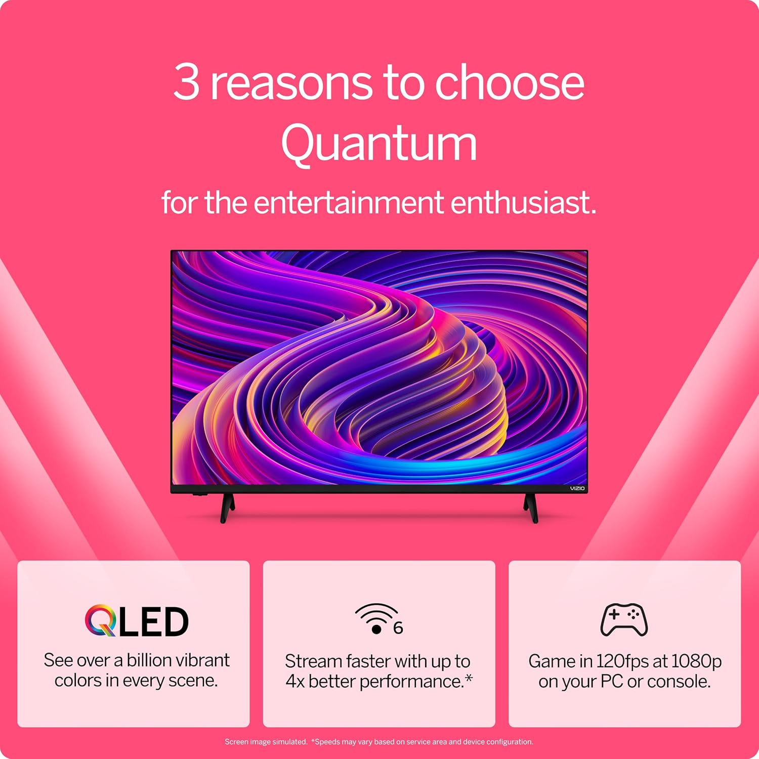 VIZIO 43-inch Quantum 4K QLED HDR Smart TV w/Dolby Vision HDR, 120fps @1080p PC Gaming, WiFi 6, Bluetooth Headphone Capable, Apple AirPlay, Google Cast Built-in (VQD43M-0801, New)-3