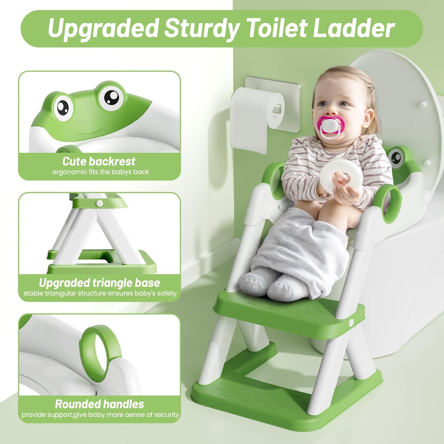 Frog Potty Training Seat, Upgrade Toddler Toilet Seat for Kids Boys Girls, 2 in 1 Potty Training Toilet for Kids, Splash Guard Anti-Slip Pad Step Stool-1