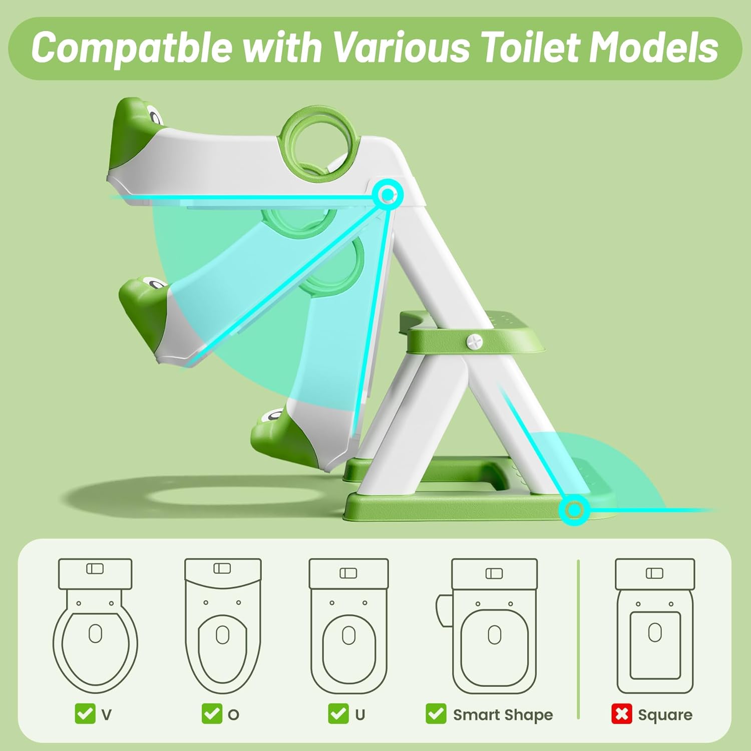 Frog Potty Training Seat, Upgrade Toddler Toilet Seat for Kids Boys Girls, 2 in 1 Potty Training Toilet for Kids, Splash Guard Anti-Slip Pad Step Stool-4