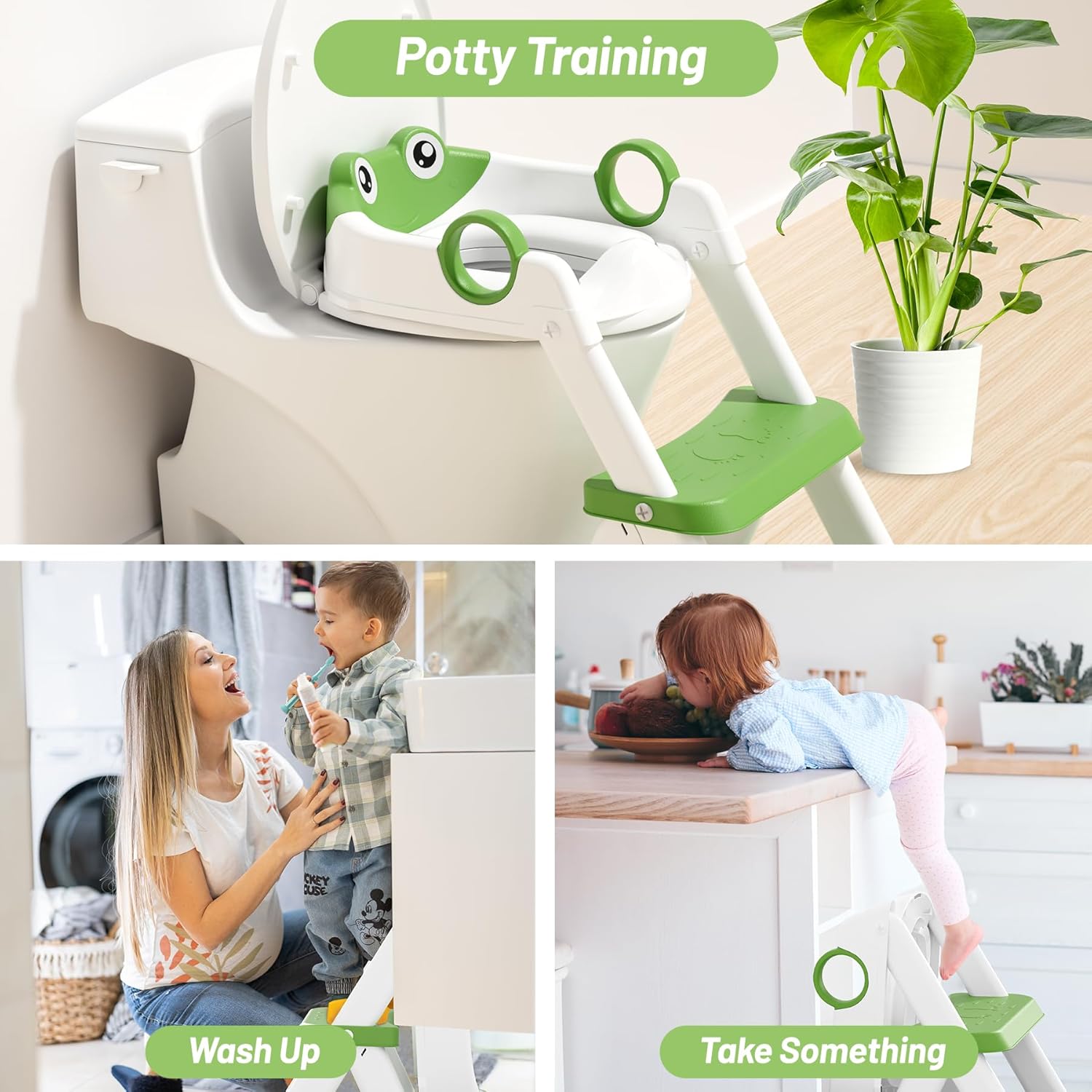 Frog Potty Training Seat, Upgrade Toddler Toilet Seat for Kids Boys Girls, 2 in 1 Potty Training Toilet for Kids, Splash Guard Anti-Slip Pad Step Stool-6