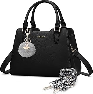 IGOLUMON Women's Top-Handle Handbags PU Vegan Leather Satchel Purses for Women Designer Tote Purse Handbag with Cute Pompom