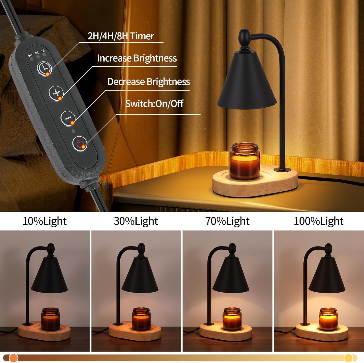 Candle Warmer Lamp,Black Horn Lampshade Dimmble Fragrance Electric Melter House Warming Decor with 2 Bulbs for Gifts Bedroom New Home Jar Candles-1