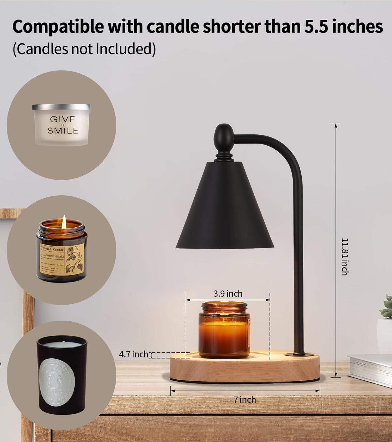 Candle Warmer Lamp,Black Horn Lampshade Dimmble Fragrance Electric Melter House Warming Decor with 2 Bulbs for Gifts Bedroom New Home Jar Candles-6