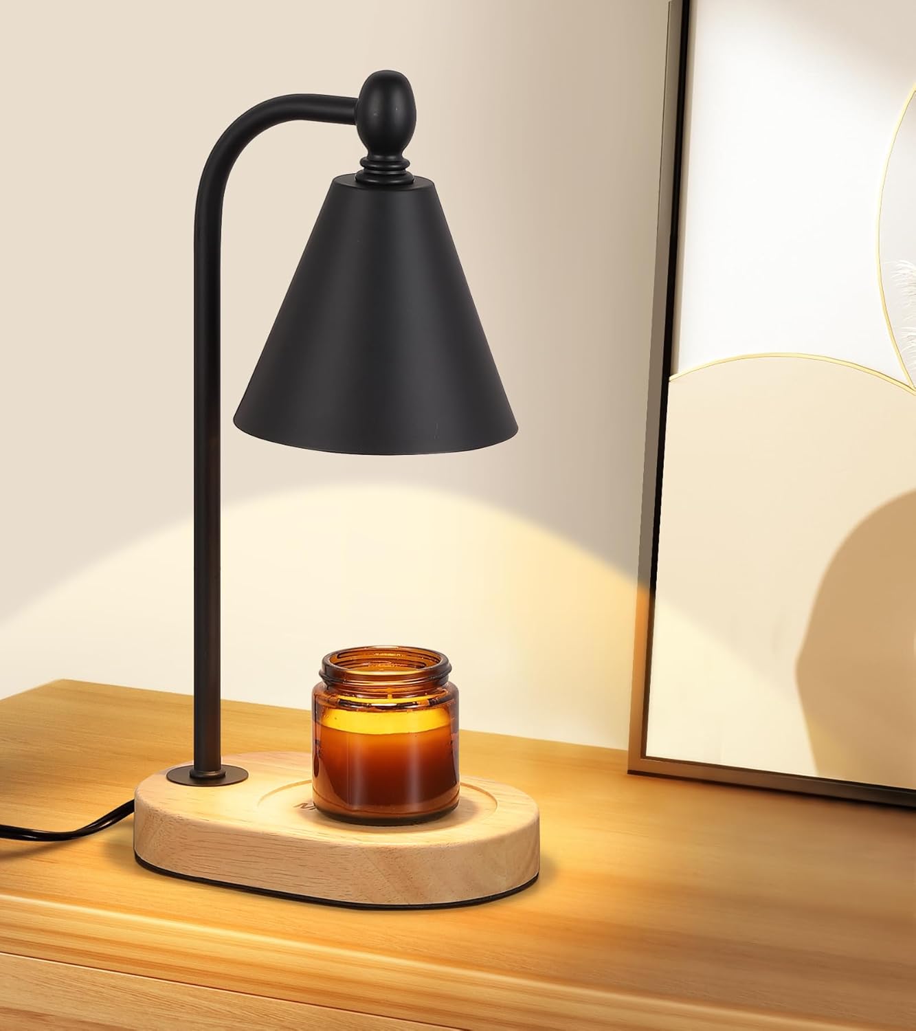 Candle Warmer Lamp,Black Horn Lampshade Dimmble Fragrance Electric Melter House Warming Decor with 2 Bulbs for Gifts Bedroom New Home Jar Candles-8