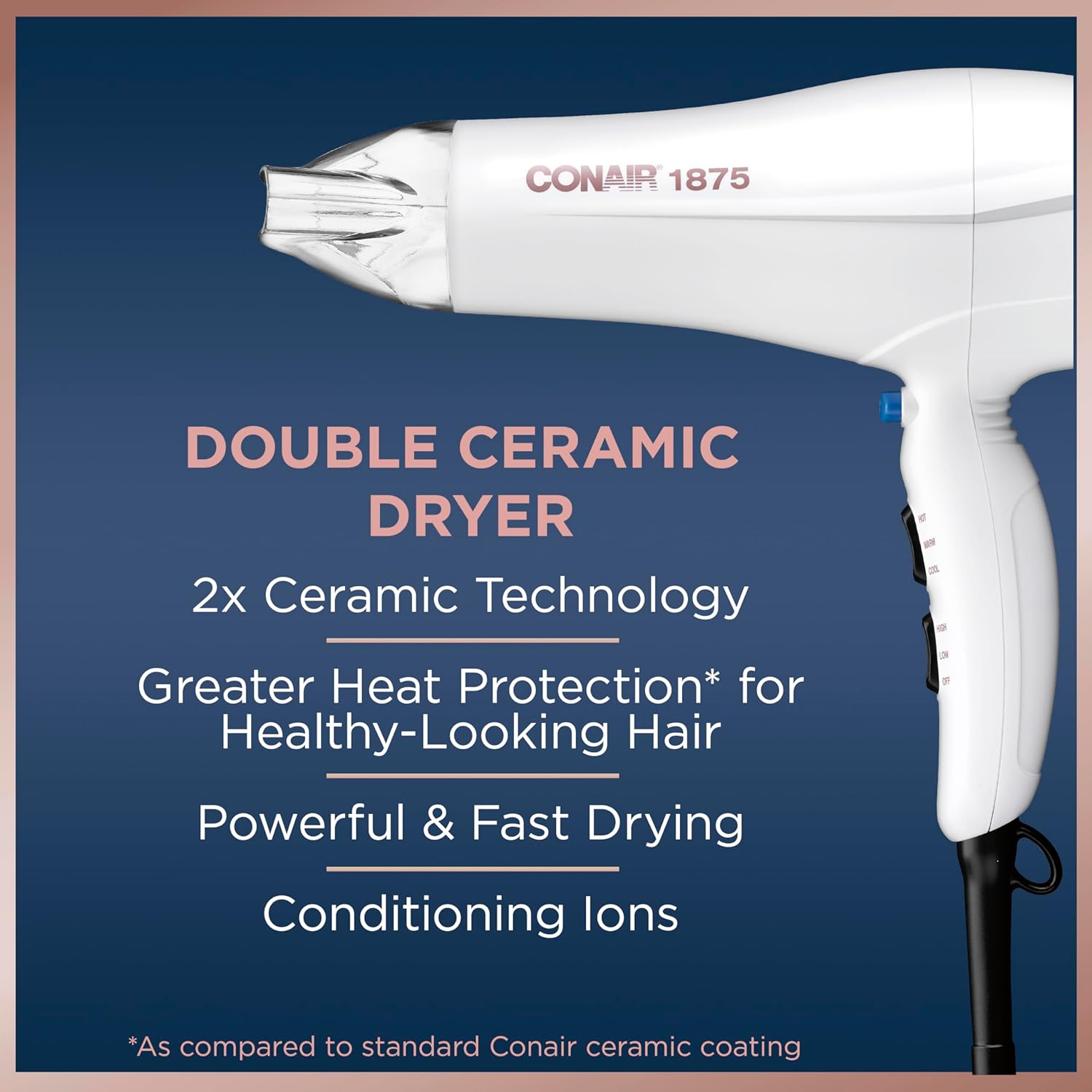 Conair Double Ceramic Hair Dryer with Diffuser | Blow Dryer with Ionic Conditioning | Includes Diffuser and Concentrator | Amazon Exclusive-1