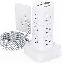 Power Strips with Surge Protection, Flat Plug Power Strip with 12 Outlets 4 USB Ports, Surge Protector Tower 1875W/15A 1080J, 6Ft Extension Cord with Multiple Outlets, Office Supplies, Dorm Essentials