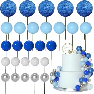 ASTARON 50 Pcs Ball Cake Topper Sticks Mini Balloons for Cake Decorating Supplies Foam Balls Cake decorations for Baby Shower Cake Birthday Cake Toppers Decorations (Blue Series)