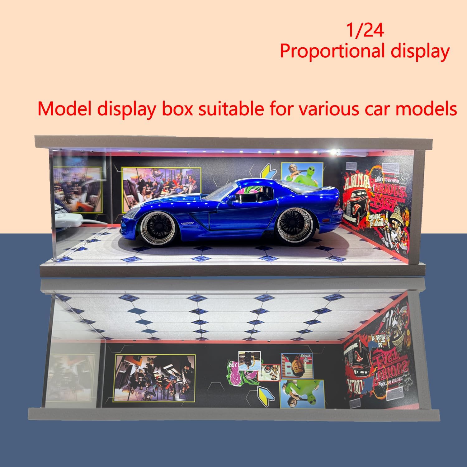 Applicable to 1/24, 1/64 for Hot Wheels Display Case - Scale die-cast Model car Display Box with LED Lights and Acrylic Cover, Acrylic for Hot Wheels Display Case (Exhibition), White-2