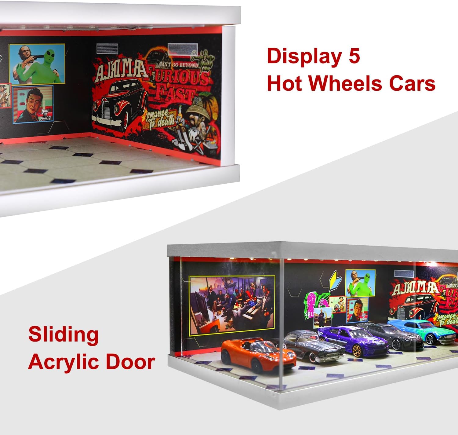 Applicable to 1/24, 1/64 for Hot Wheels Display Case - Scale die-cast Model car Display Box with LED Lights and Acrylic Cover, Acrylic for Hot Wheels Display Case (Exhibition), White-5