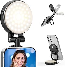 RALENO Magnetic Selfie Light for MagSafe iPhone, LED Phone Light for TikTok Vlog Zoom Makeup Video Conference, 350Lux/0.5m Ring Light with Stand Function & 2 Magnetic Ring & 3 Light Modes