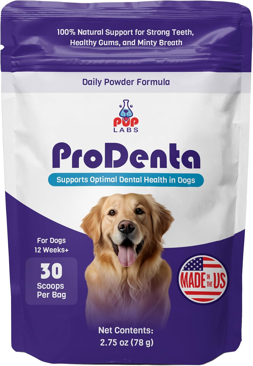 ProDenta - All-Natural and Delicious Dental Powder for Dogs Teeth and Gum Health Against Leaky Gums - for Dogs 12+ Weeks - Made in The USA - 30 Scoops per Bag-0