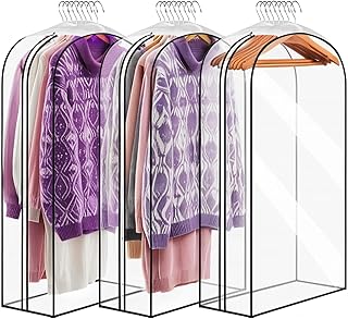 40'' Garment Bags for Hanging Clothes - Set of 3 Clear Garment Bags for Storage - Hanging Clothes Storage - Suit Bags with Gusseted Design for Dresses, Shirts, Coats