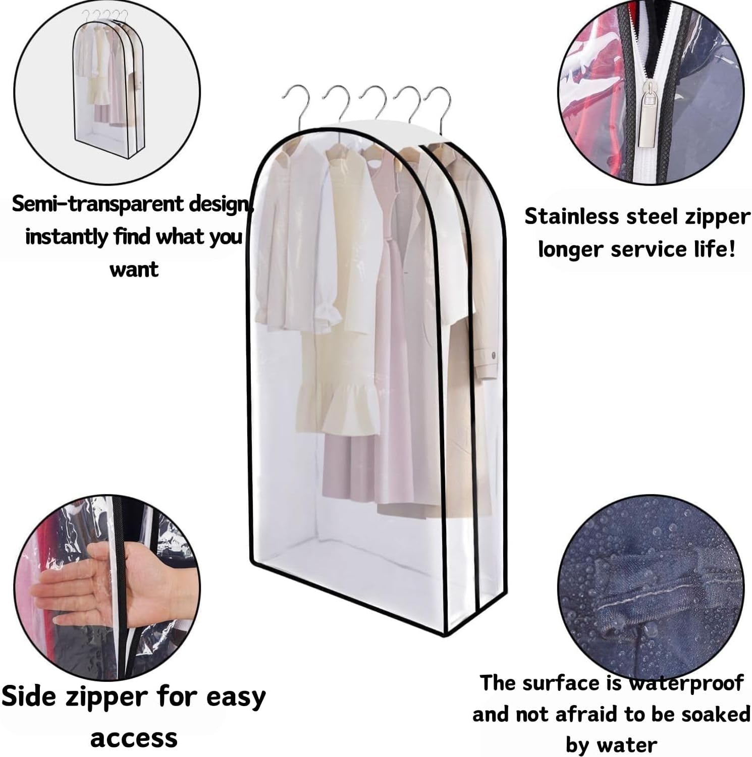 40'' Garment Bags for Hanging Clothes - Set of 3 Clear Garment Bags for Storage - Hanging Clothes Storage - Suit Bags with Gusseted Design for Dresses, Shirts, Coats-1