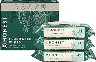 The Honest Company Plant-Based Flushable Wipes | 99% Water, Hypoallergenic, EWG Verified, Safe to Flush | Fragrance Free, 126 Count