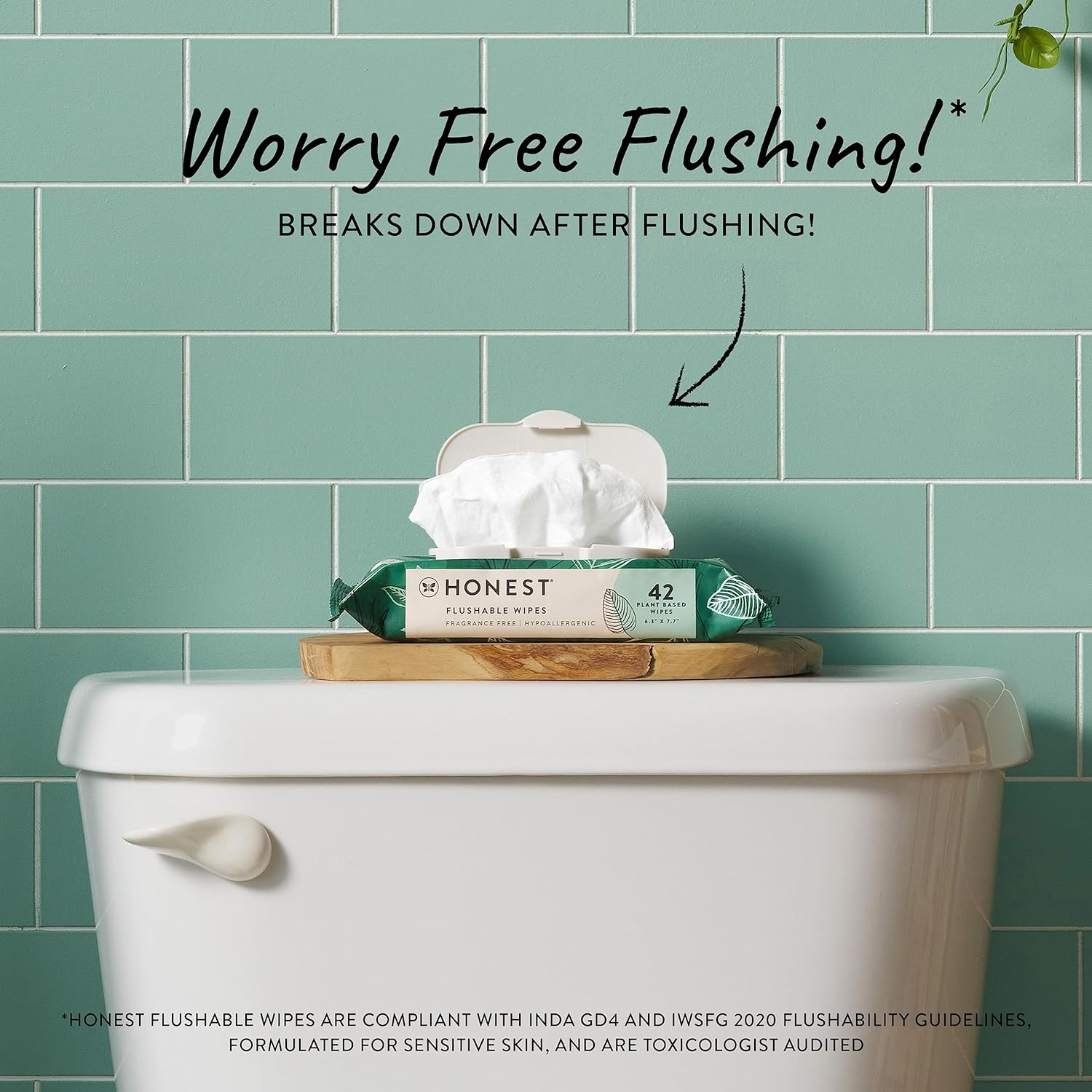 The Honest Company Plant-Based Flushable Wipes | 99% Water, Hypoallergenic, EWG Verified, Safe to Flush | Fragrance Free, 126 Count-1