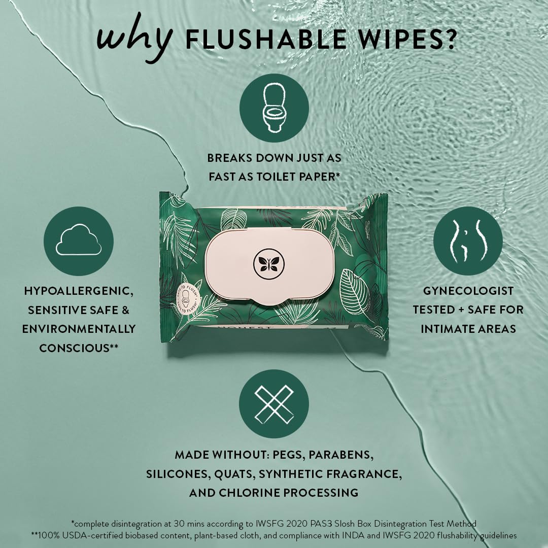 The Honest Company Plant-Based Flushable Wipes | 99% Water, Hypoallergenic, EWG Verified, Safe to Flush | Fragrance Free, 126 Count-3