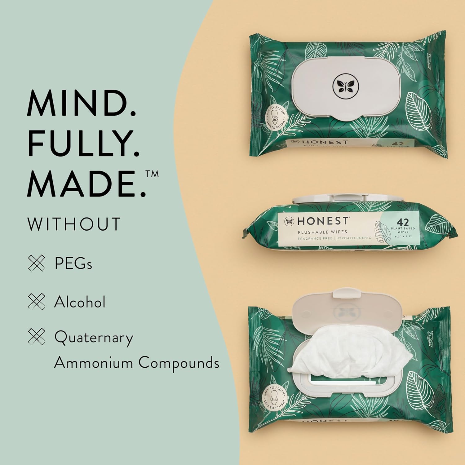 The Honest Company Plant-Based Flushable Wipes | 99% Water, Hypoallergenic, EWG Verified, Safe to Flush | Fragrance Free, 126 Count-4