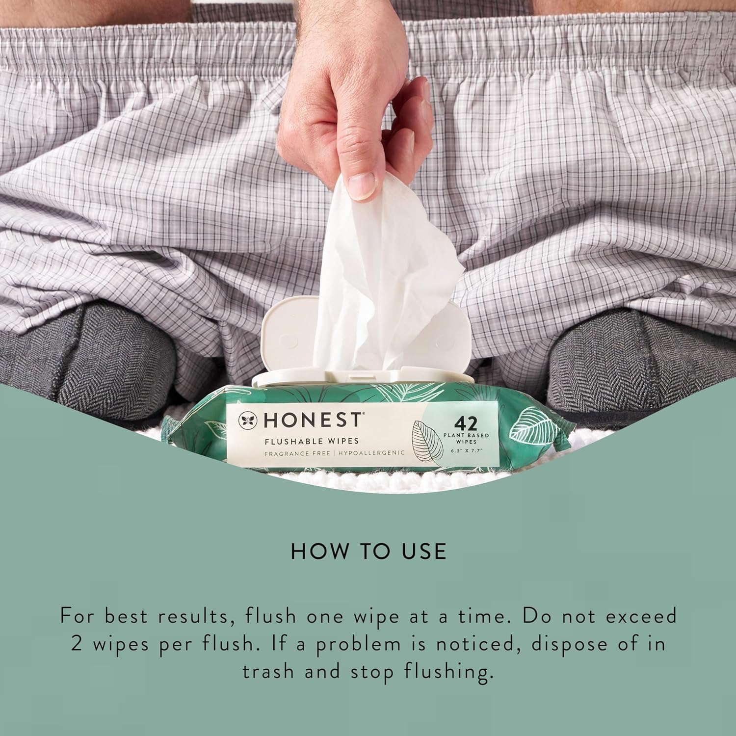 The Honest Company Plant-Based Flushable Wipes | 99% Water, Hypoallergenic, EWG Verified, Safe to Flush | Fragrance Free, 126 Count-5