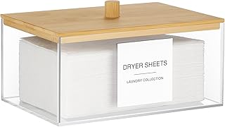 Acrylic Dryer Sheet Holder with Lid, Clear Laundry Sheets Container with 27 Labels, Laundry Pods Storage for Laundry Room Organization