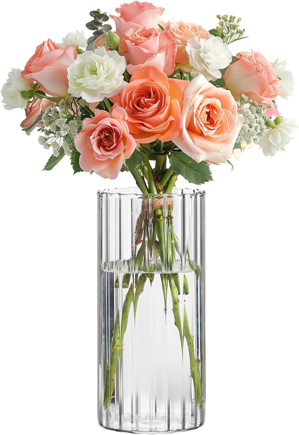 ComSaf Glass Cylinder Vases, Bud Vase for Centerpieces, 8 Inch Tall Ribbed Vase Hurricane Floating Candle Holder, Decorative Flower Vases for Wedding Reception, Home Decor, Housewarming Gift (Clear)-0