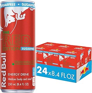 Red Bull Red Edition Sugar Free Energy Drink, Watermelon, with 80mg Caffeine plus Taurine & B Vitamins, 8.4 Fl Oz, 6 Packs of 4 Cans (Pack of 24)