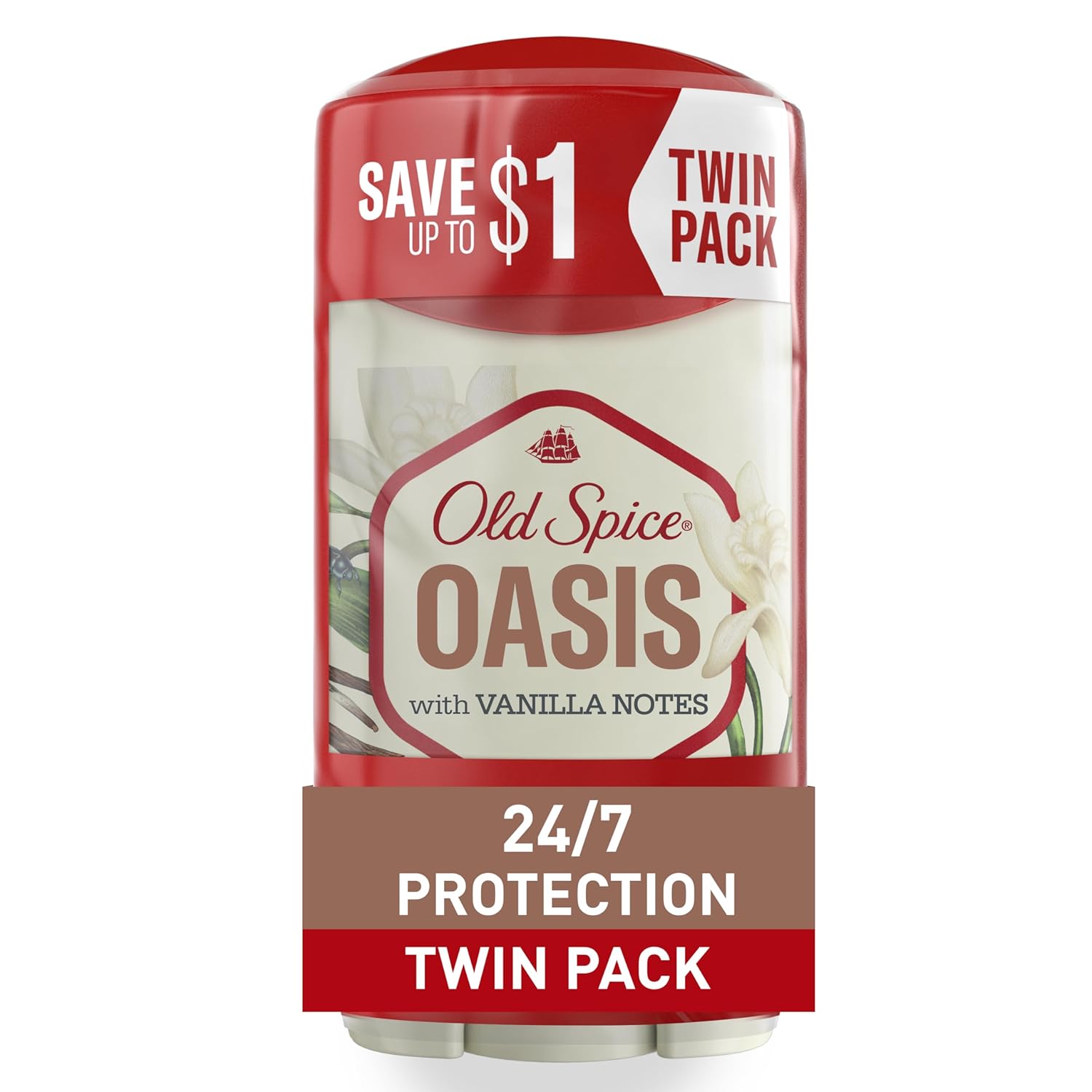 Old Spice Antiperspirant and Deodorant for Men, 24/7 Sweat and Odor Protection, Invisible Solid, Oasis with Vanilla Scent, 2.6 oz (Pack of 2)-0