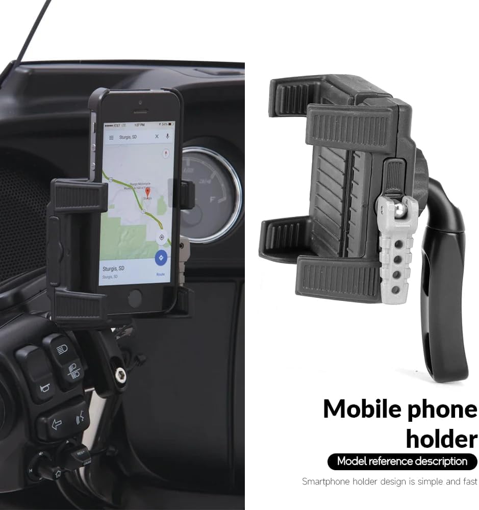 Motorcycle Phone Mount for Harley Davidson, Universal Cell Phone GPS Navigation Holder with Black Perch Mount for Harley Yamaha Kawasaki Suzuki Indian Honda Goldwing GL1800 GL1500-5