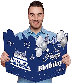 HOMANGA Giant Birthday Card, Jumbo happy Birthday Card for Men Women Colleague, Large Birthday Guest Book with Envelope, Blue Silver Big Birthday Card 14x22 inches