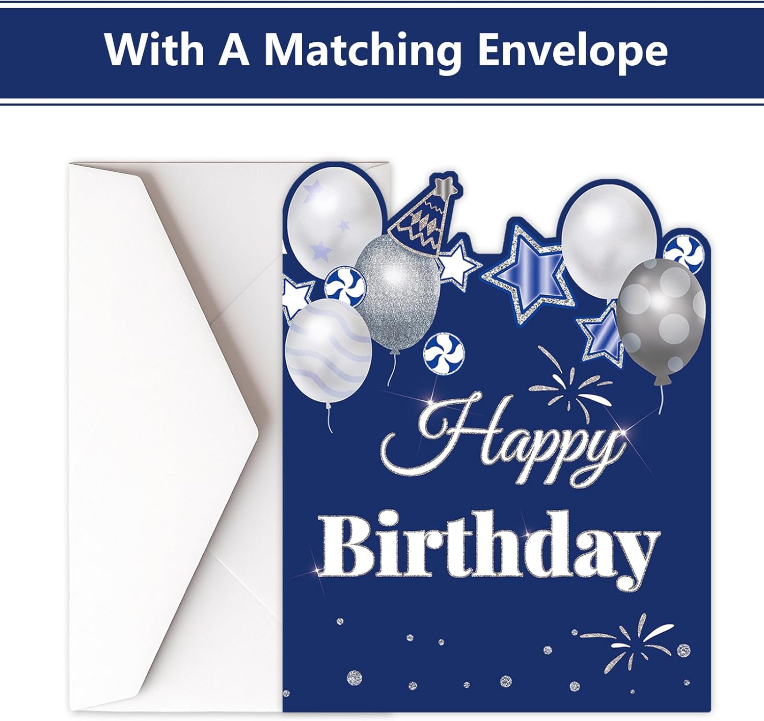 HOMANGA Giant Birthday Card, Jumbo happy Birthday Card for Men Women Colleague, Large Birthday Guest Book with Envelope, Blue Silver Big Birthday Card 14x22 inches-3