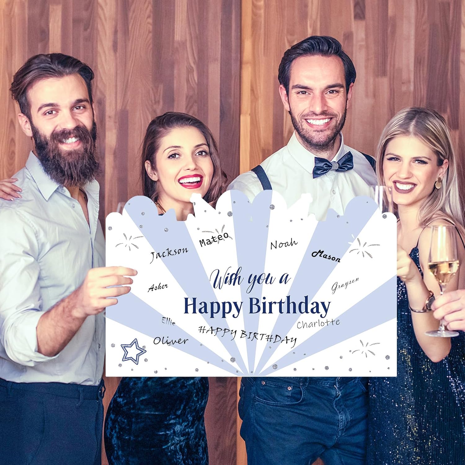 HOMANGA Giant Birthday Card, Jumbo happy Birthday Card for Men Women Colleague, Large Birthday Guest Book with Envelope, Blue Silver Big Birthday Card 14x22 inches-5