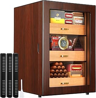 Rengue Cigar Humidor Cabinet, Large Cedar Cigar Humidor for 100-150 Cigars with Digital Hygrometer, Glass Door, Humidores Cigars Box with Cigar Humidor Humidifiers, Vintage Design, Gift for Father