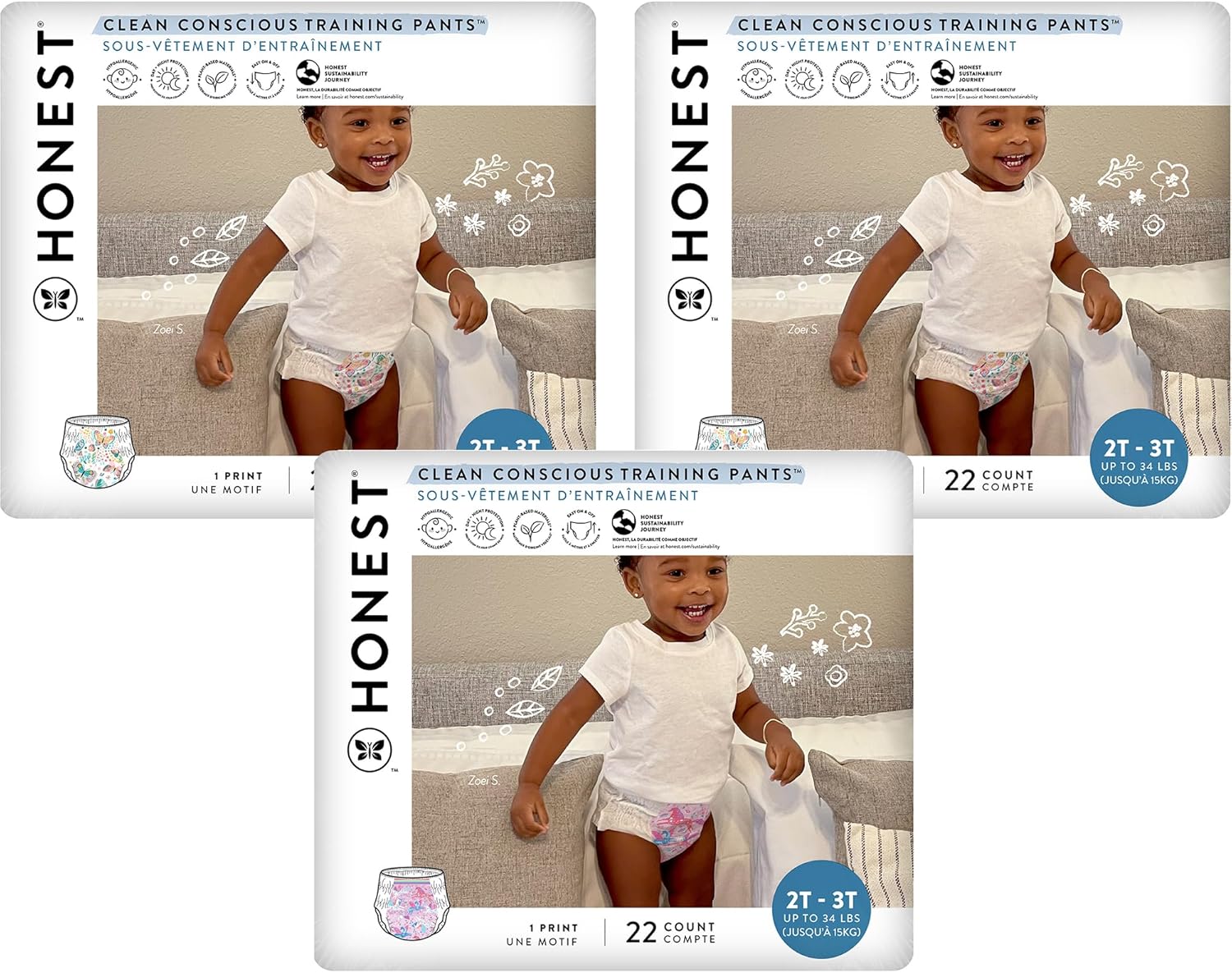 The Honest Company Clean Conscious Training Pants | Plant-Based, Sustainable Diapers | Magical Moments + Butterfly Kisses | Size 2T/3T (up to 34 lbs), 66 Count-0