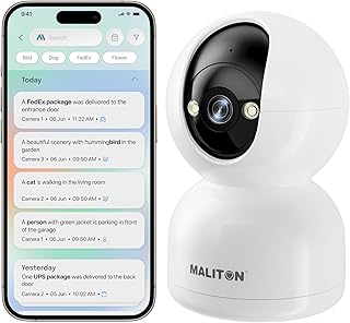 Maliton Security Camera Indoor 2K, WiFi Camera for Home Security with Smart AI Motion Detection, Baby Monitor Pet/Dog Camera with Phone App, 360 Pan/Tilt for Room, Color Night Vision, 2-Way Audio