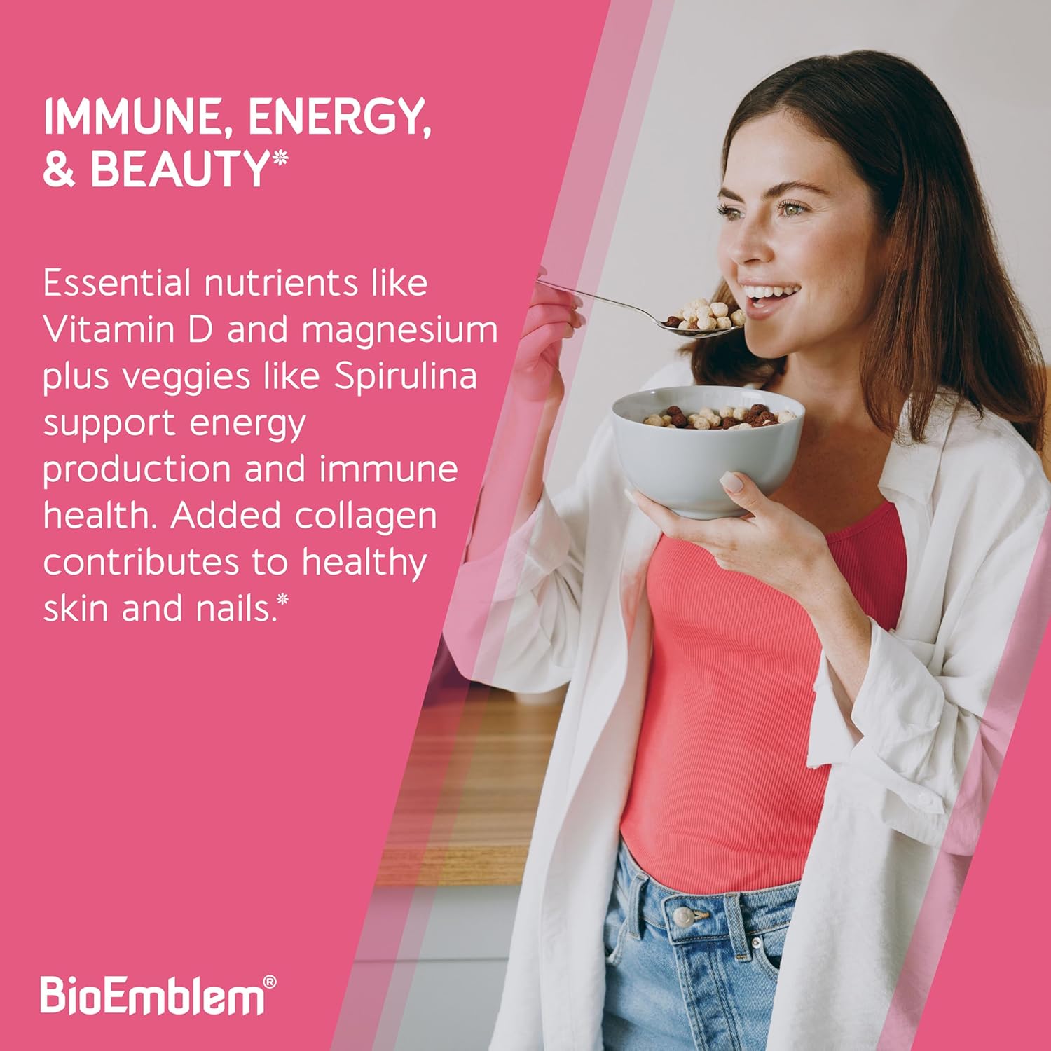 BioEmblem Women's Multivitamin - Complete Daily Multi for Immunity, Energy, Hair, Skin with Vitamin A, B12, B6, D3, Biotin, Iron, Magnesium, Collagen and Veggie Blends - Gluten Free - 90 Capsules-2