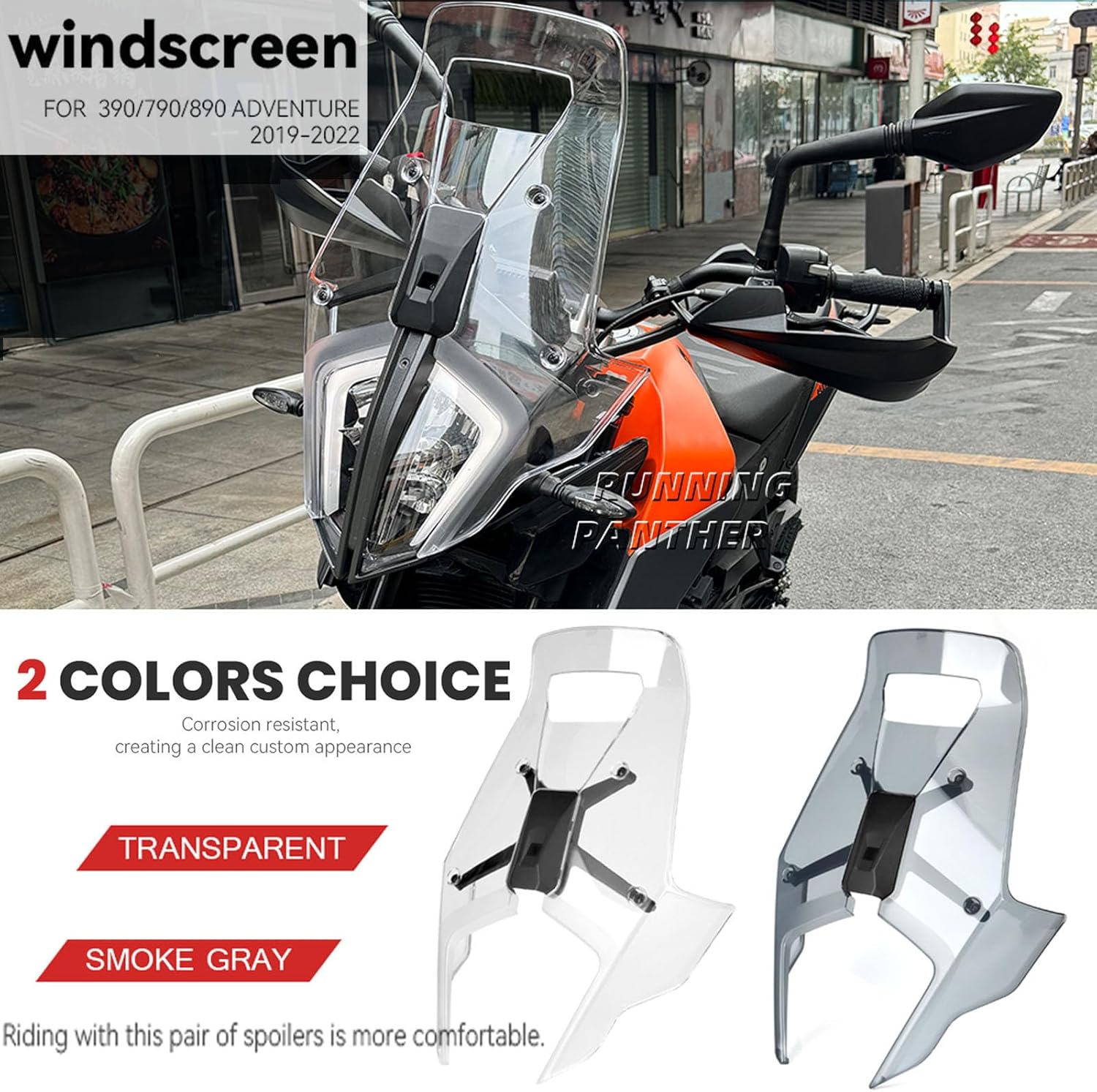 Windshield Deflectors for 390 790 890 ADV Adventure 2019-2022, Motorcycle Acrylic Front Wind Shield Air Deflector Windscreen Visor Accessories for 390 790 890 ADV 2020 (Transparent)-2