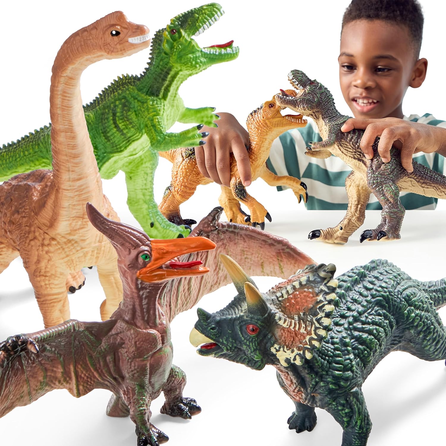 JOYIN Big Dinosaur Toys for Toddlers, 6 Piece Large Soft Dinosaur Figures with an Educational Book, Realistic Dinosaur Toys for Kids Ages 1 2 3 4 5, Jumbo Dinosaur Toys for Boys and Girls Gift-0