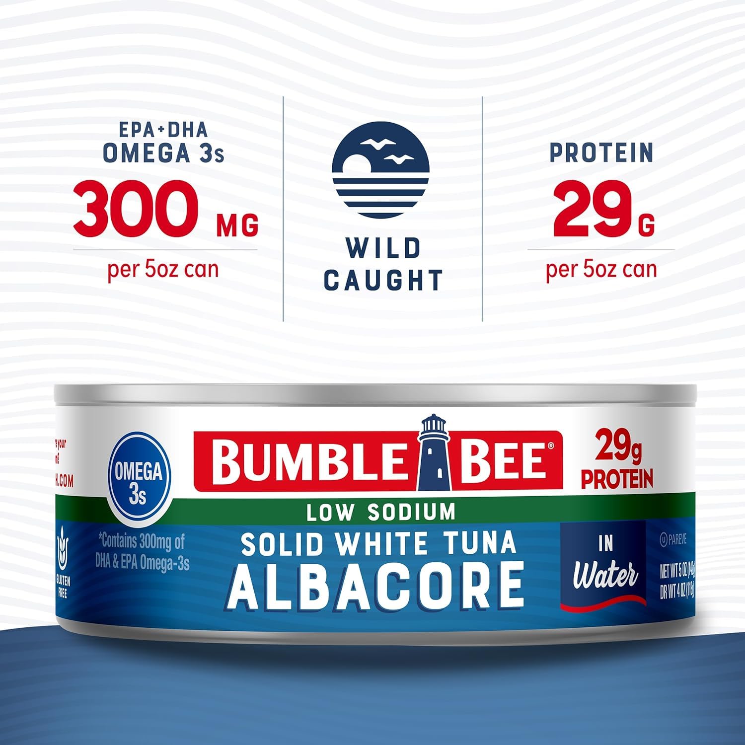 Bumble Bee Low Sodium Solid White Albacore Tuna in Water, 5 oz Can (Pack of 4) - Wild Caught Tuna - 29g Protein per Serving, High in Omega-3s - Non-GMO Project Verified, Gluten Free, Kosher-1